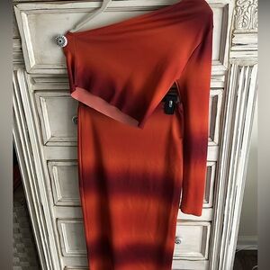 Orange Asymmetrical Ruched Bodycon Dress